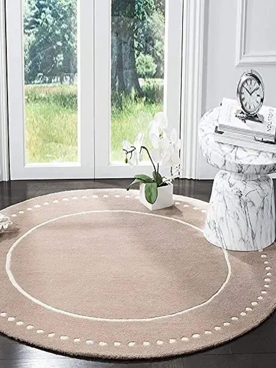 Safiya Carpet Peach & White Woollen Round Carpet