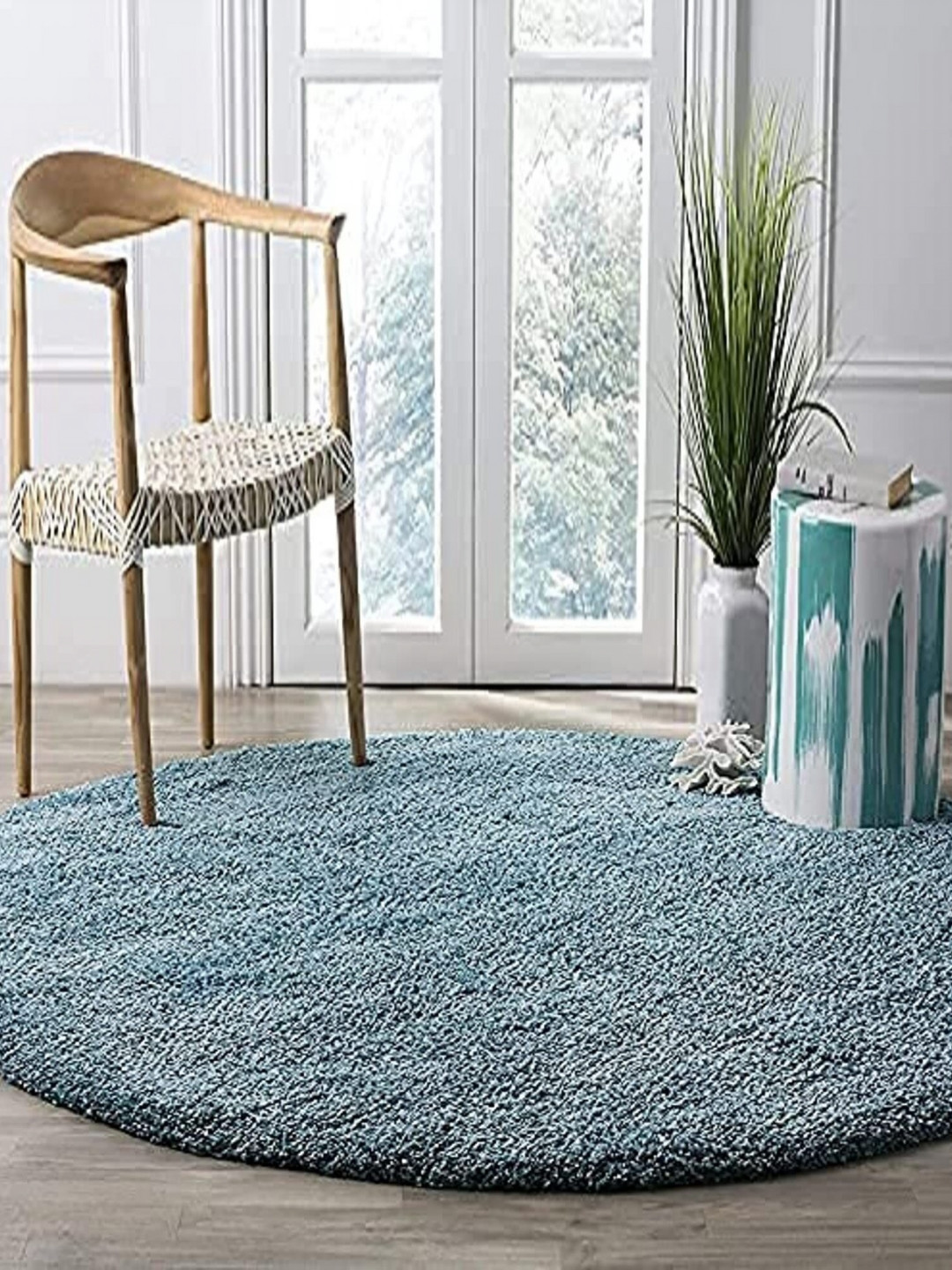 Safiya Carpet Blue Textured Anti-Skid Carpets