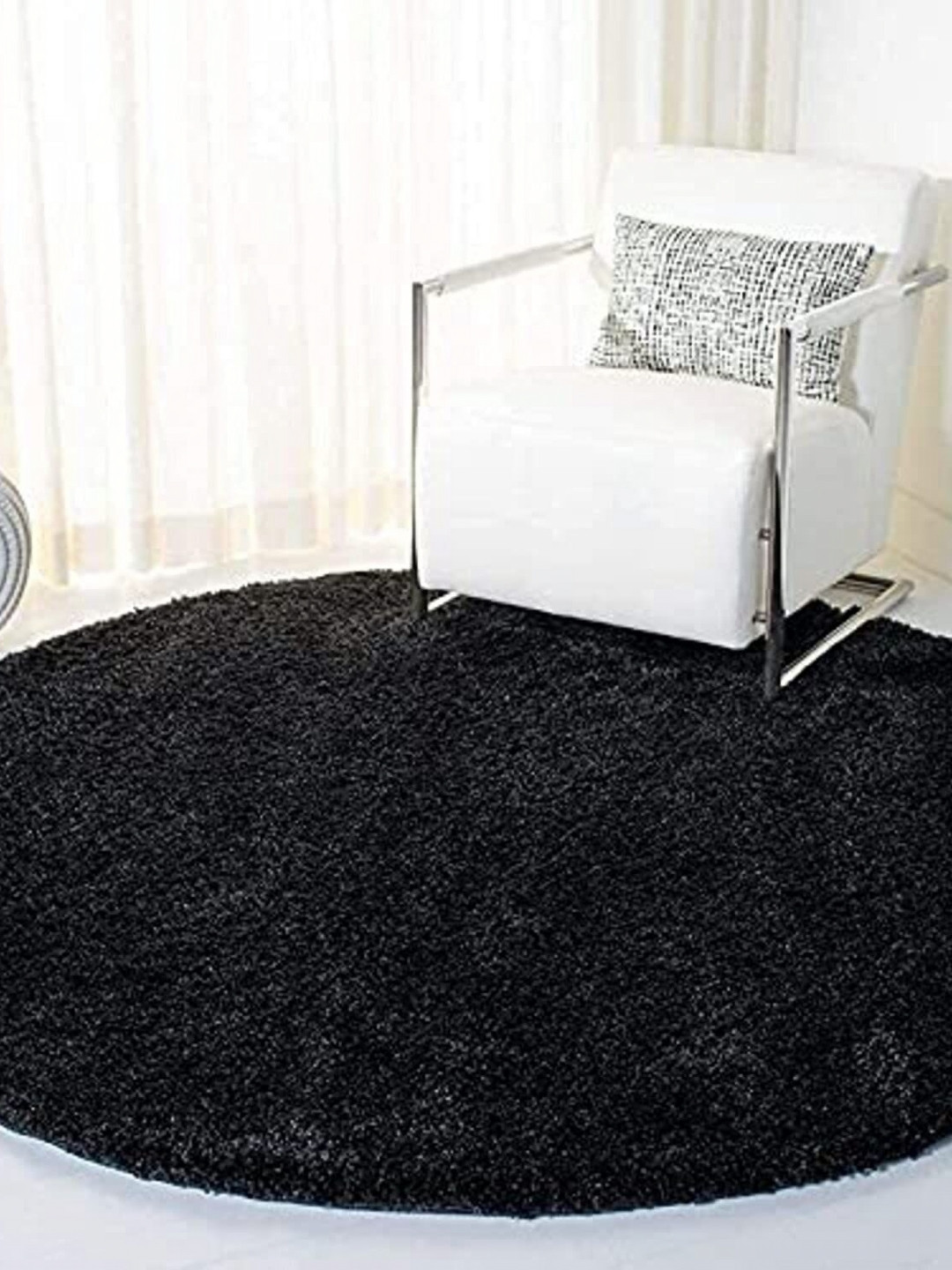 Safiya Carpet Black Anti Skid Shaggy Round Carpet