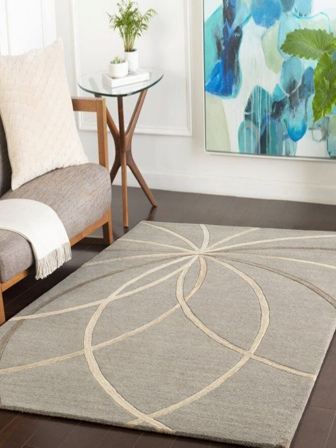 Safiya Carpet Grey & Cream Geometric Woollen Carpet
