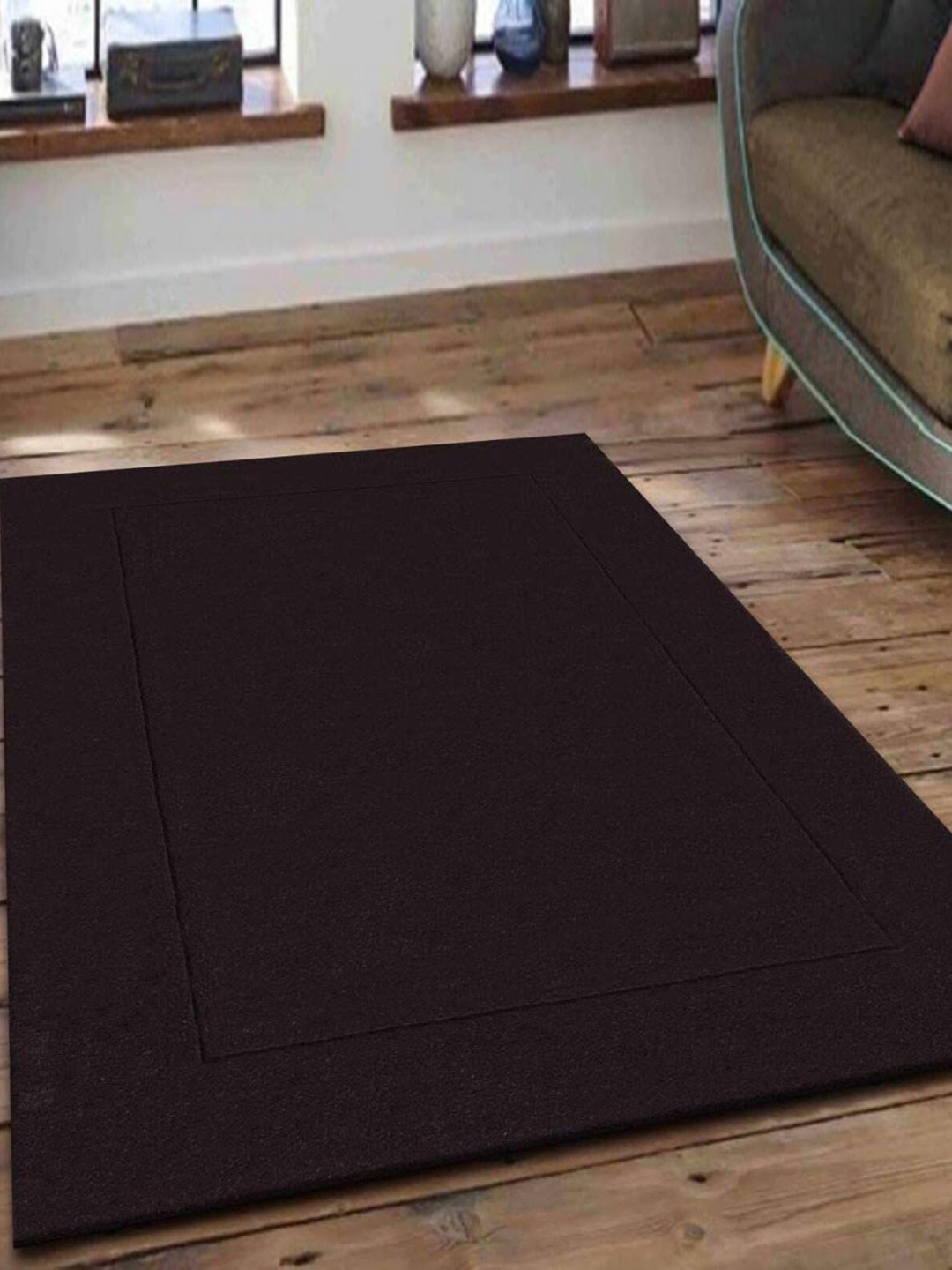 Safiya Carpet Coffee Brown Rectangular Woollen Carpet
