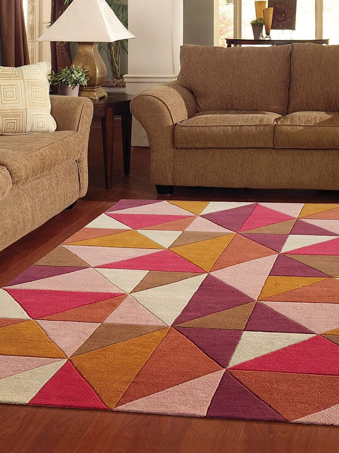 Safiya Carpet Red & Pink Geometric Woollen Carpets