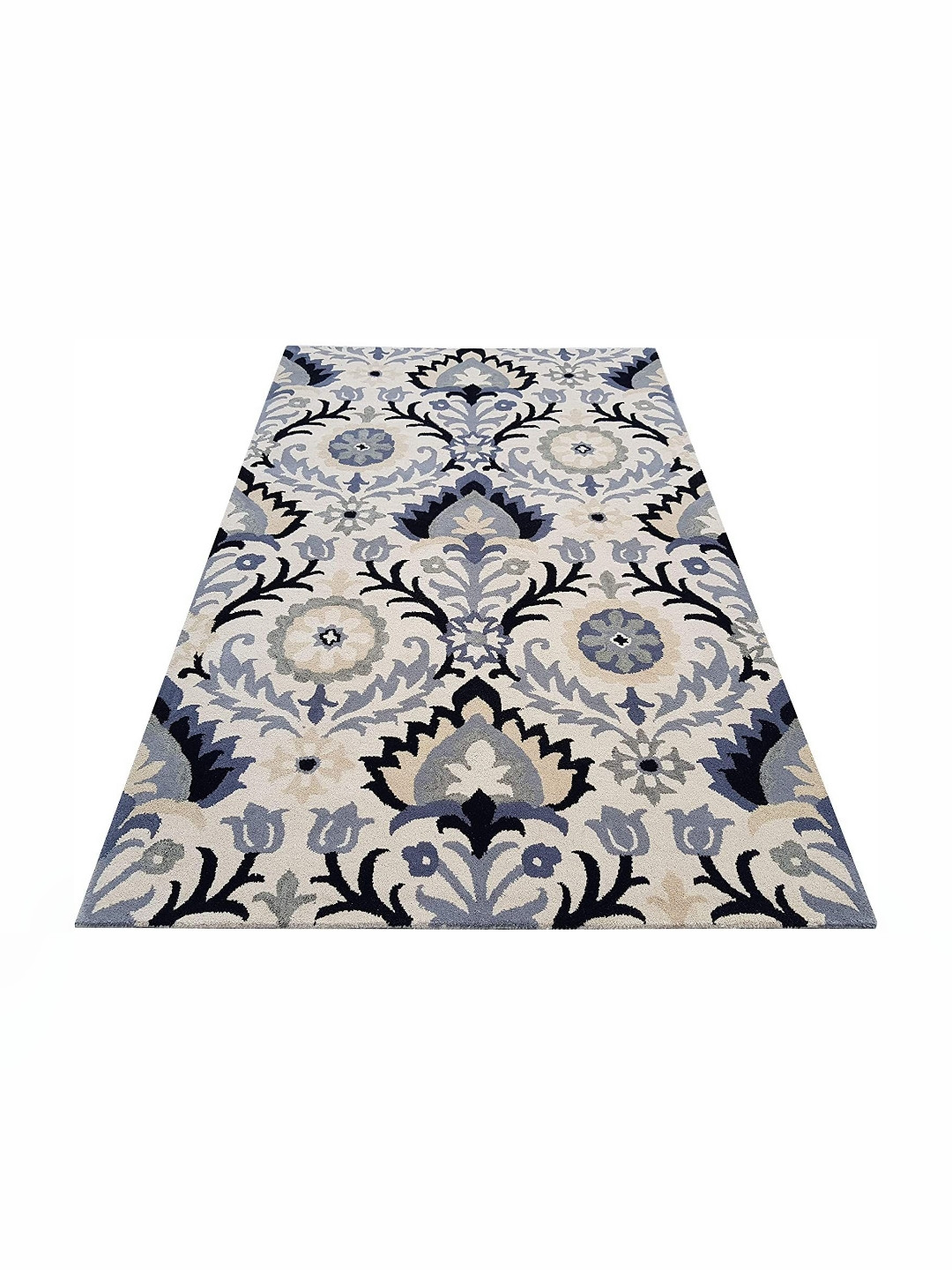 Safiya Carpet Beige & Grey Ethnic Motifs Woollen Traditional Carpet