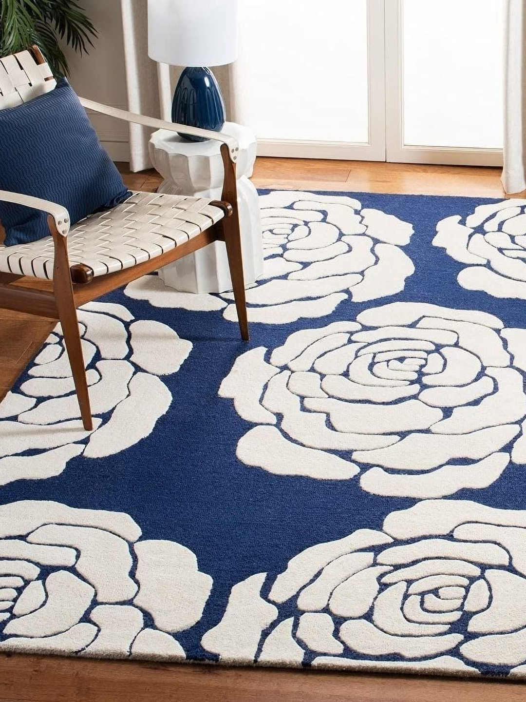 Safiya Carpet Blue & White Floral Woollen Carpet
