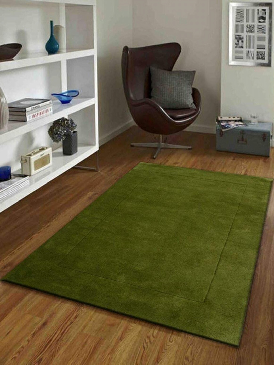 Safiya Carpet Olive Green Hand-Tufted Rectangle Shaped Woollen Carpet