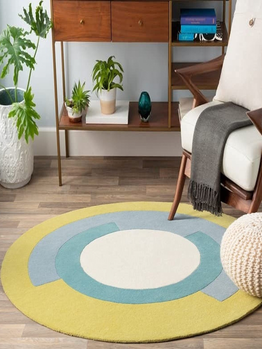 Safiya Carpet Blue & Lime Green Abstract Printed Hand Tufted Woollen Carpets