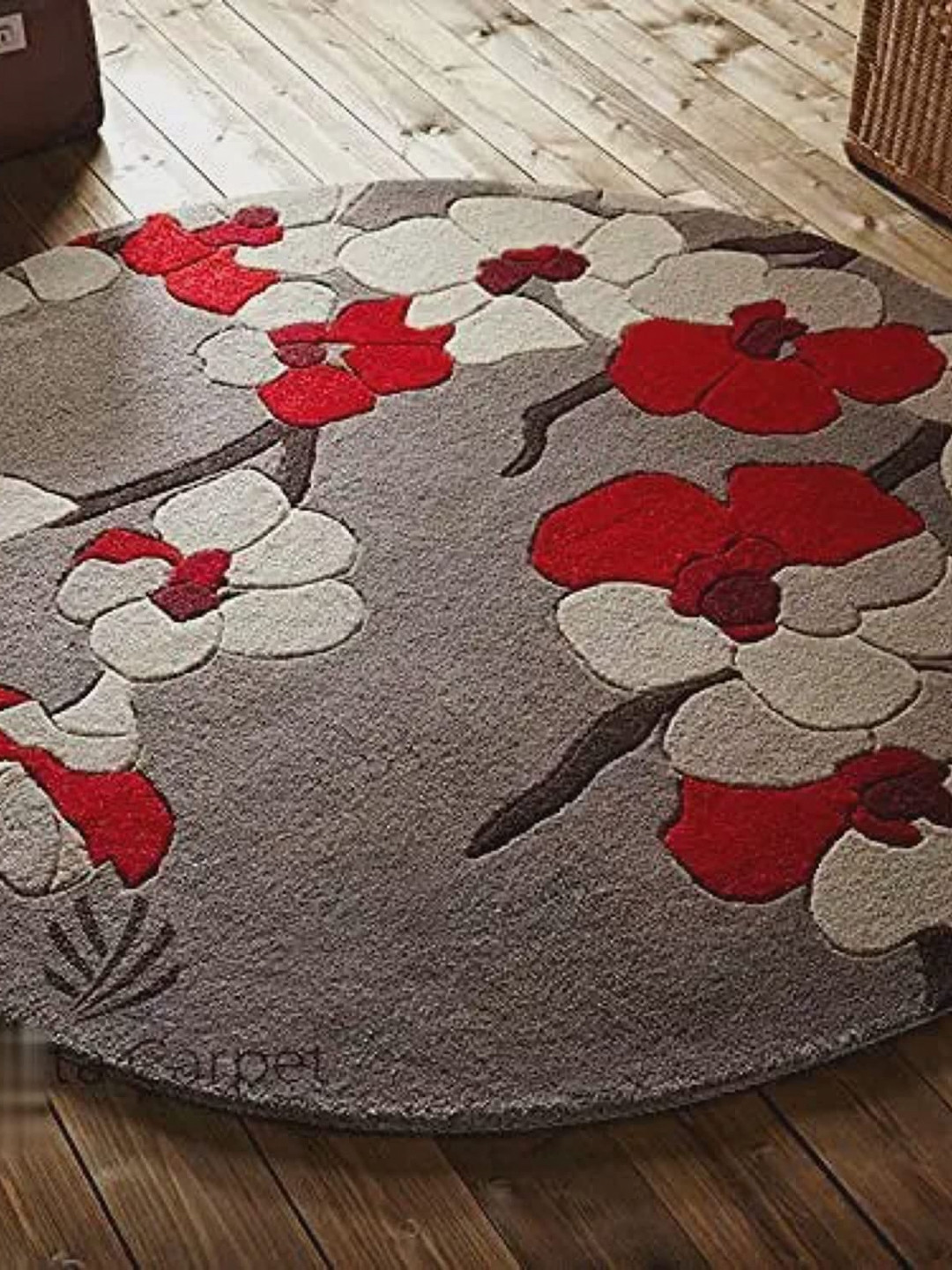 Safiya Carpet Grey & Red Floral Printed Hand-Tufted Woollen Carpet