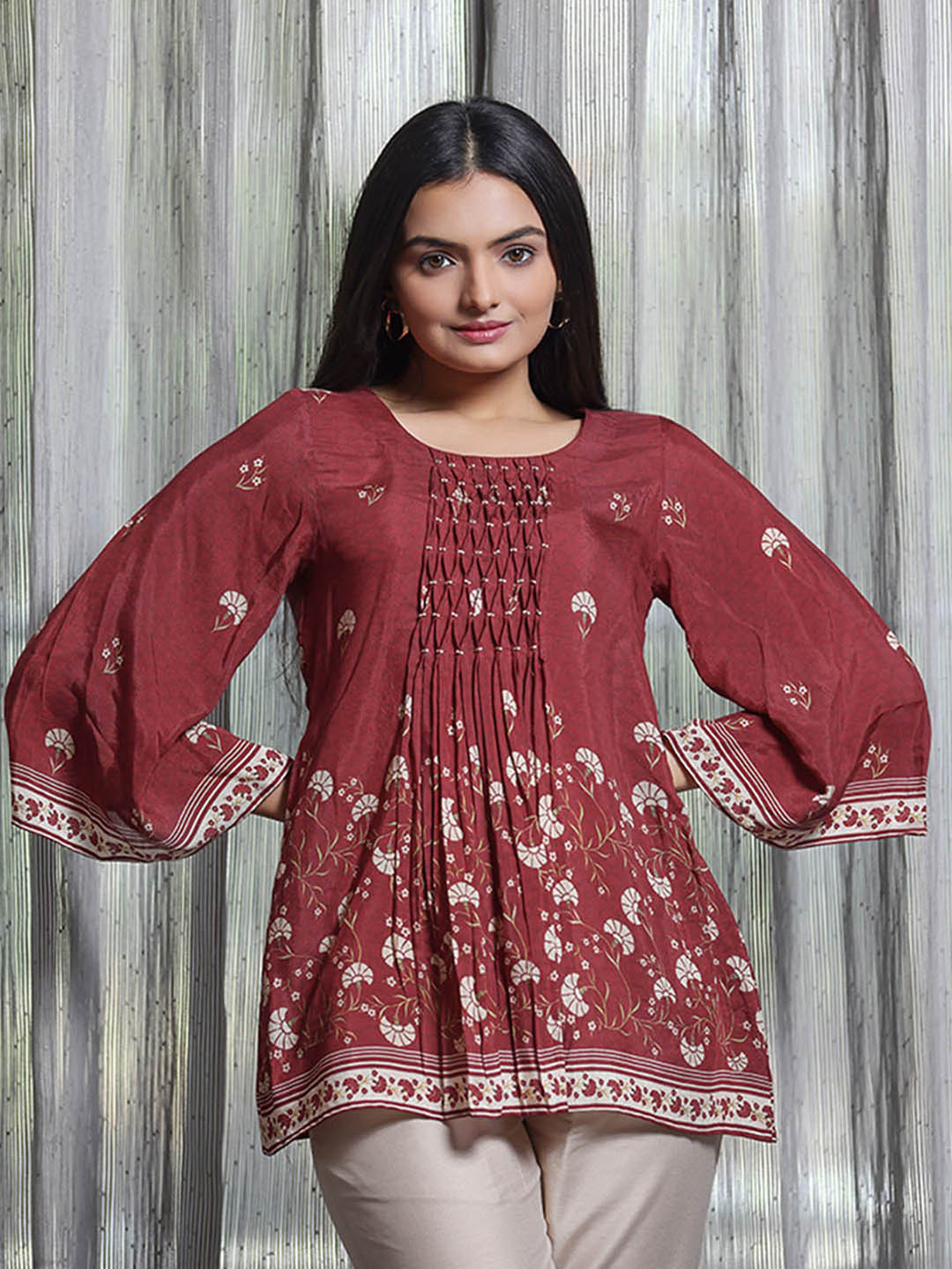 SUKRUTI DESIGN Boat Neck Printed Tunic