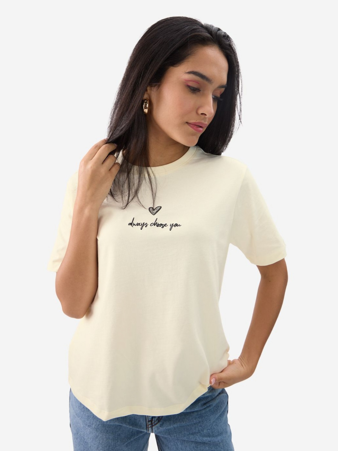 The Souled Store Women Self Love Off-White Relaxed Fit T-Shirt