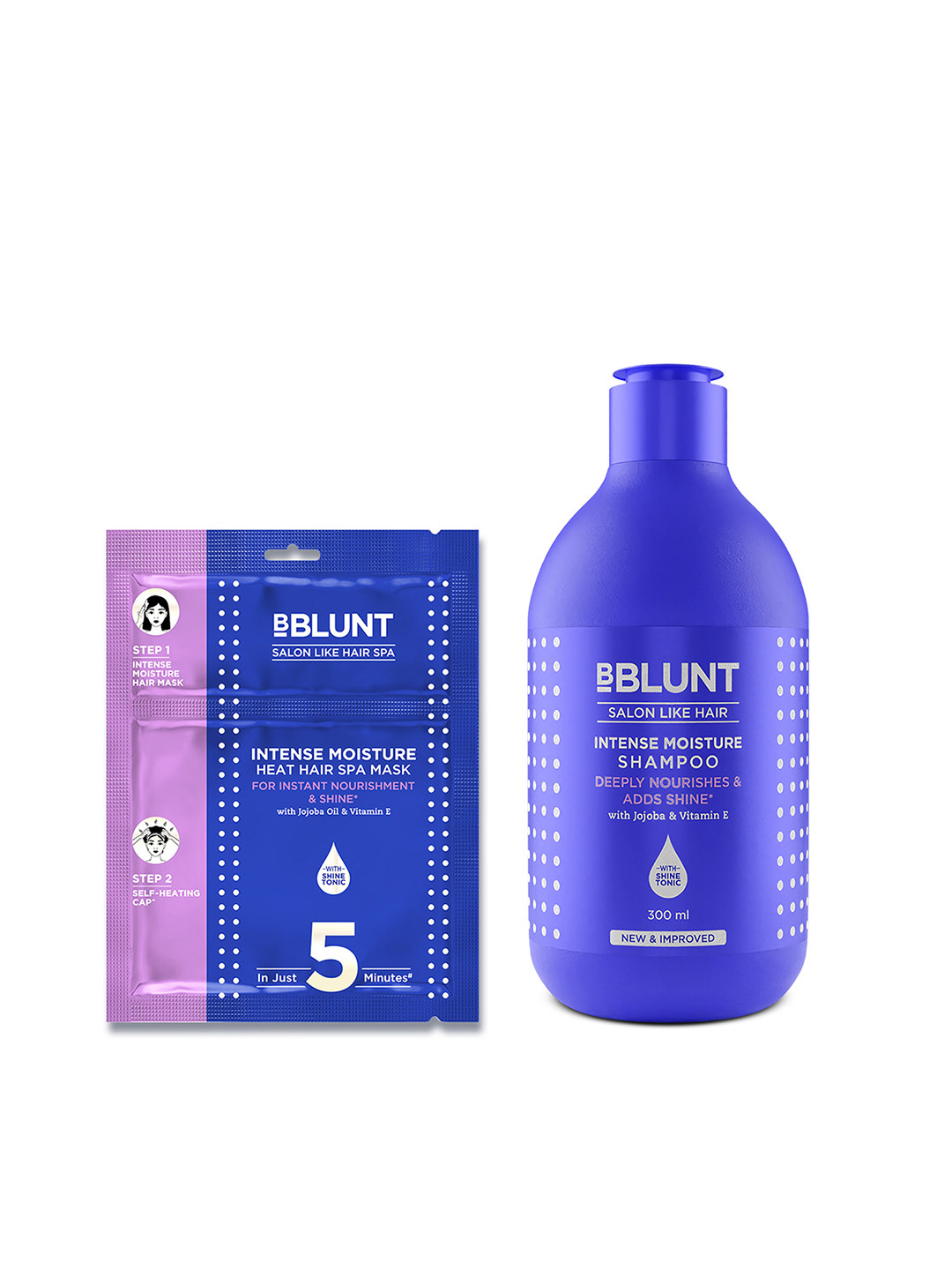 BBLUNT Salon Like Hair Intense Moisture Shampoo 300ml & Heat Hair Spa Mask 70g