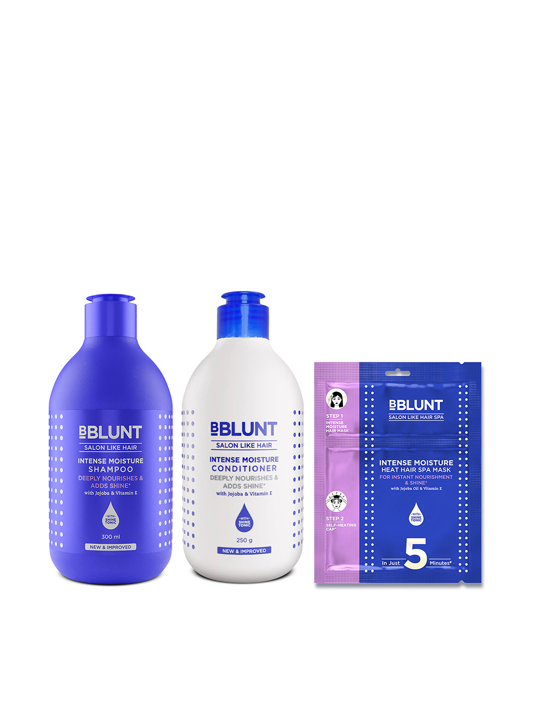BBLUNT Salon Like Hair Intense Moisture Conditioner 250g+ Shampoo 300ml+ Hair Spa Mask 70g