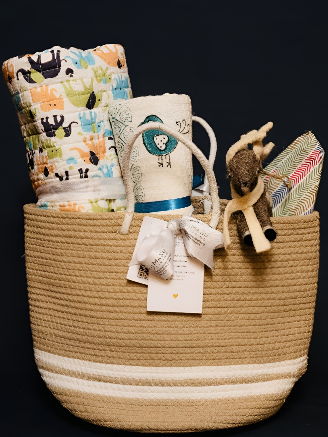 MASU LIVING White & Blue Printed Cotton Aloka Baby Hamper Birdie Home Gift Set
