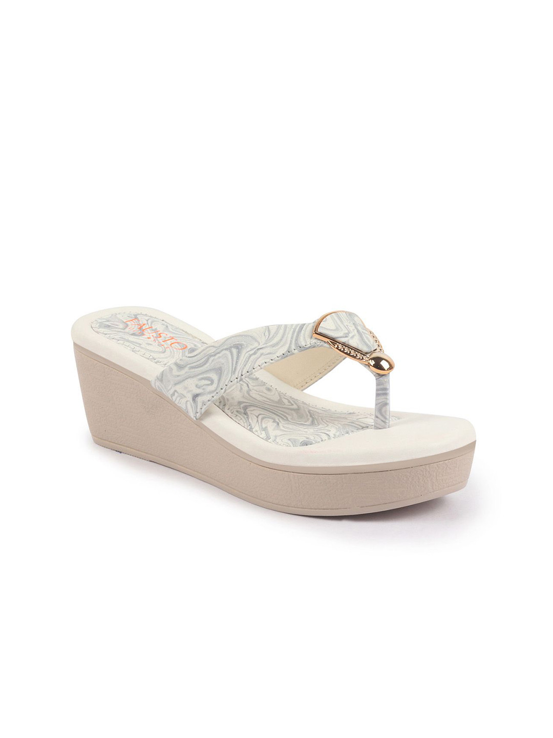 FAUSTO Abstract Printed T-Strap Wedge Sandal