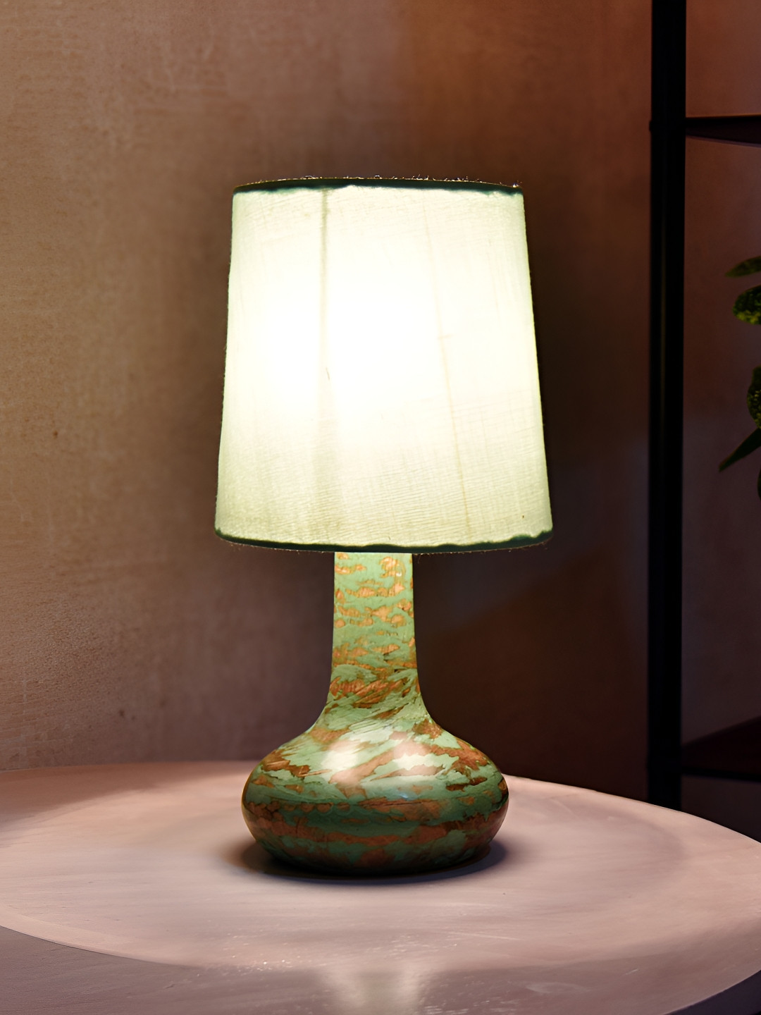 Homesake Green Wooded Contemporary Cylinder Table Lamp