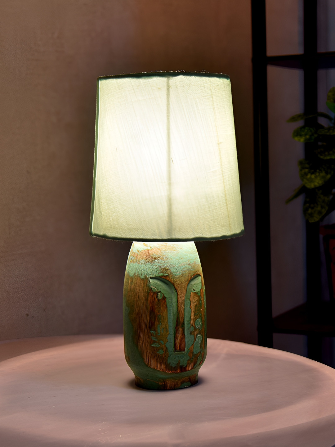 Homesake Green Wooded Contemporary Cylinder Table Lamp