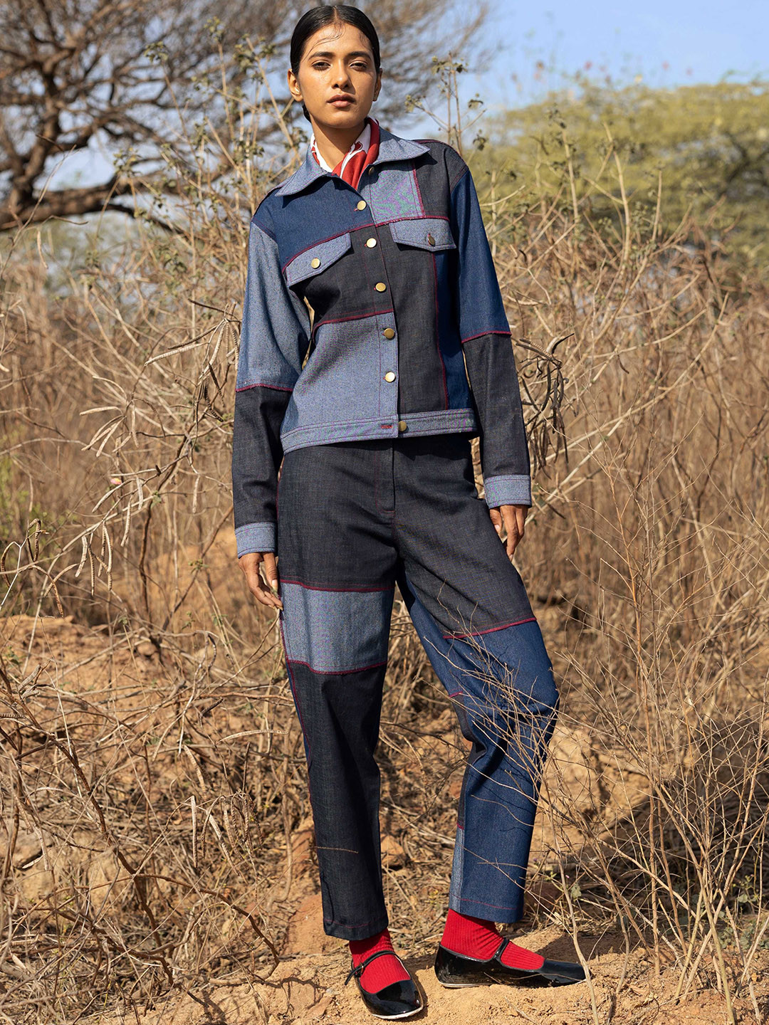 Doodlage Women Colourblocked Denim Jacket