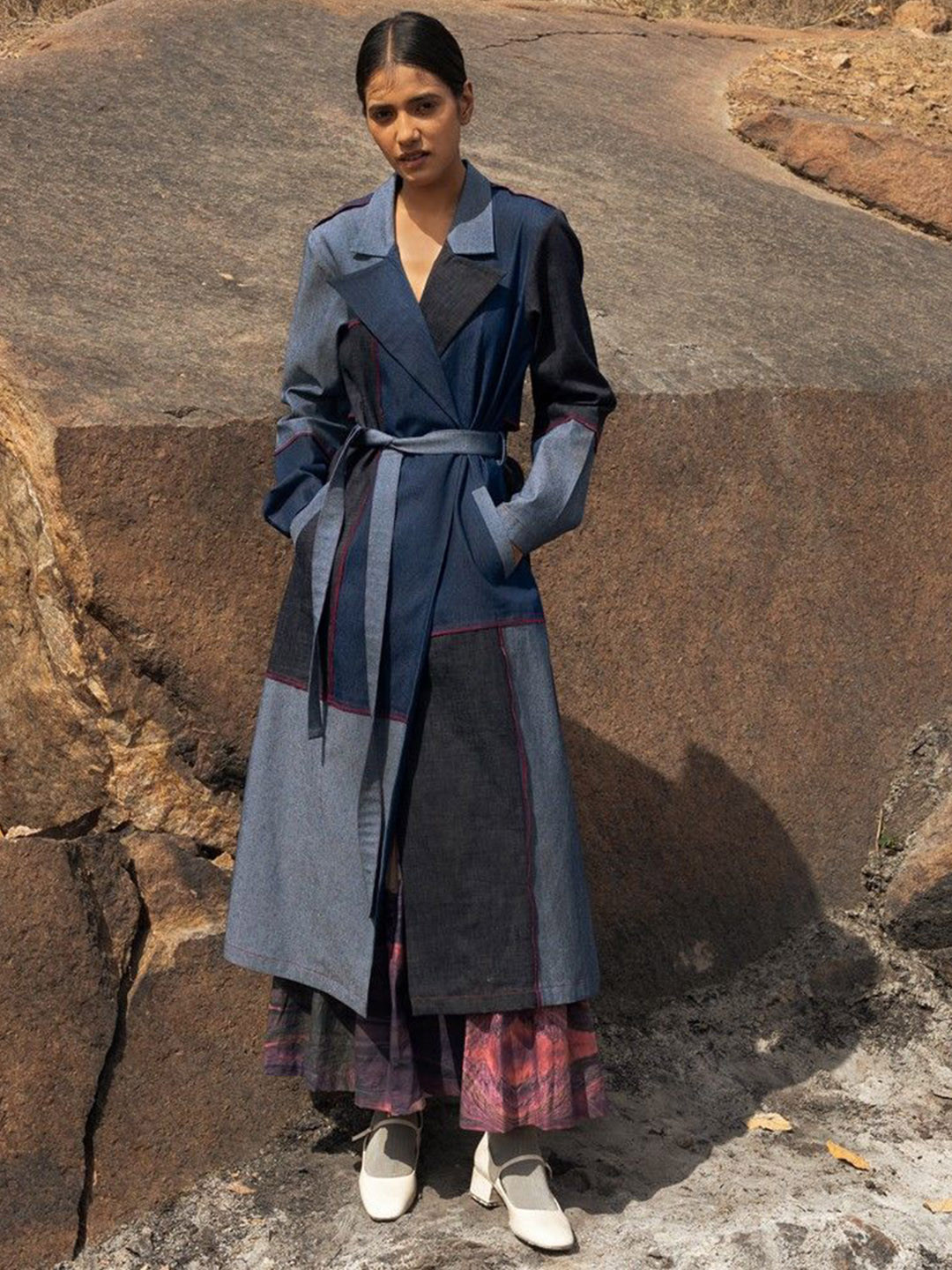 Doodlage Women Colourblocked Longline Denim Jacket