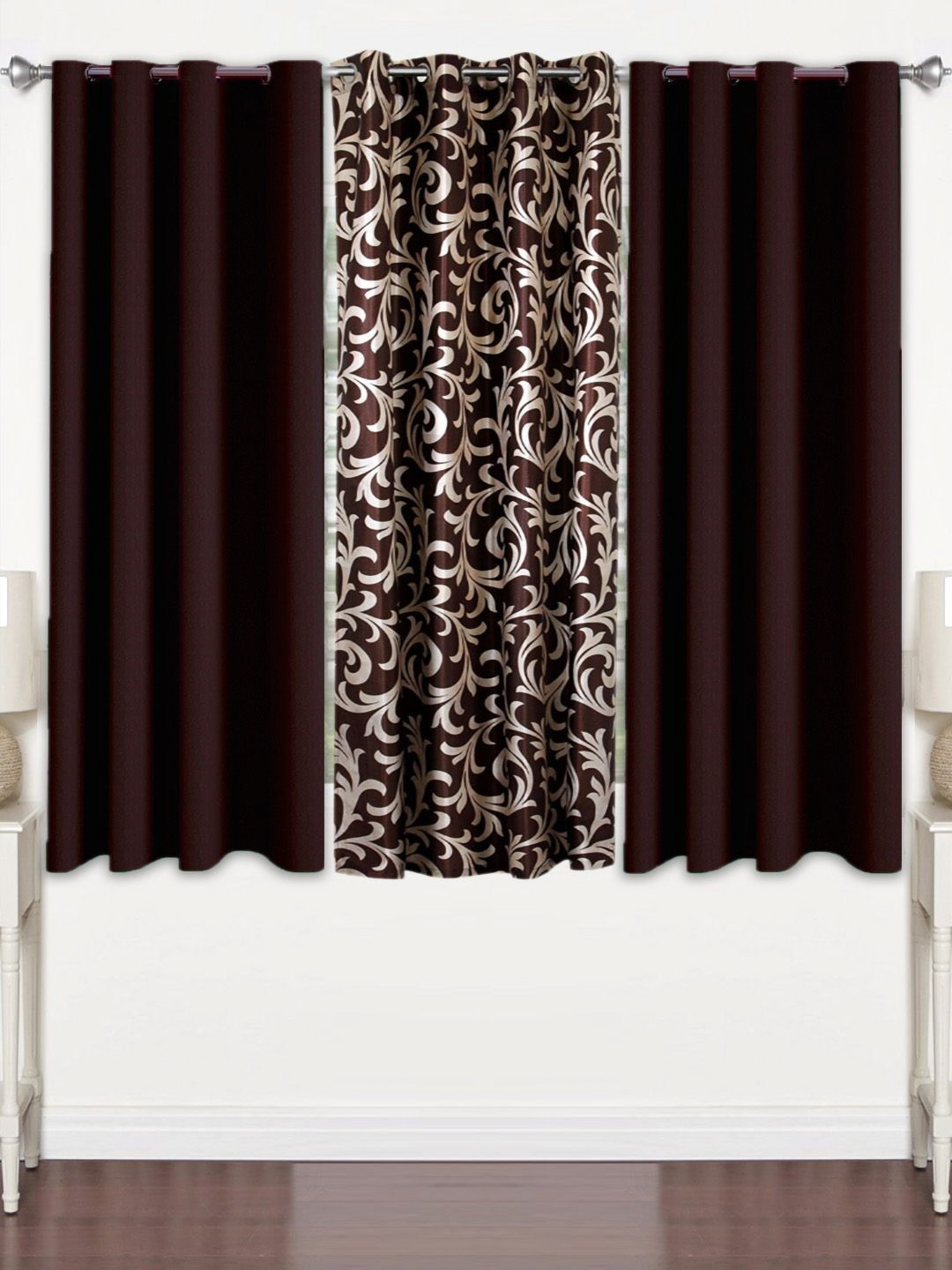 Lunar Days Brown 3 Pieces Floral Room Darkening Window Curtain