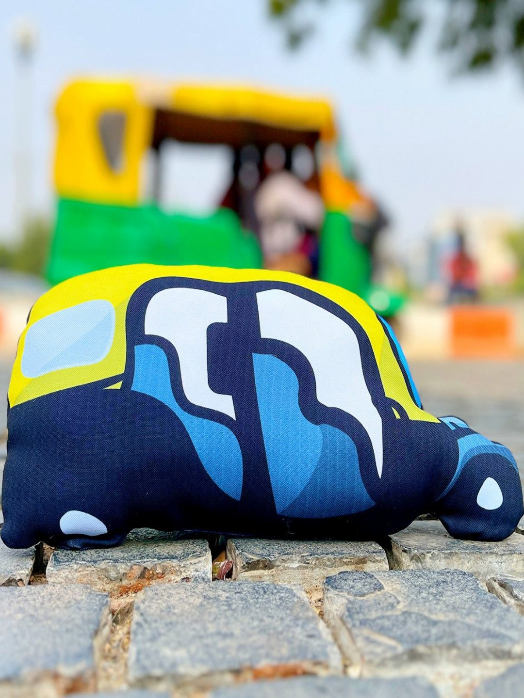 Indigifts Navy Blue & Yellow Printed Auto Shaped Cushion Cushion