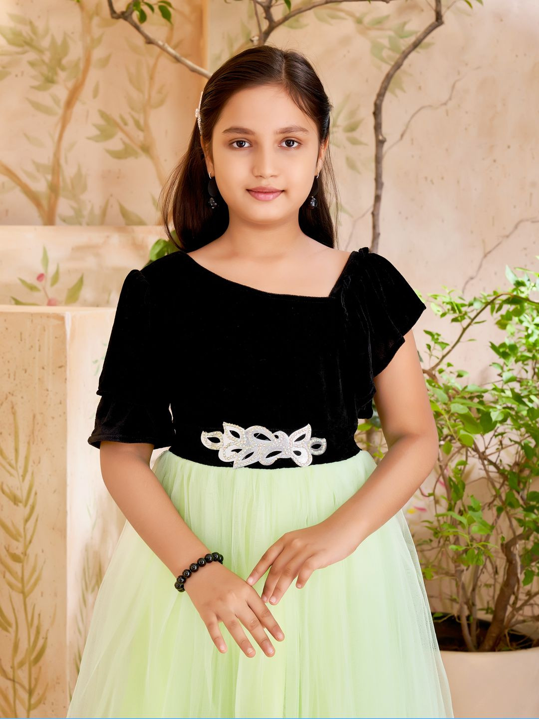 Aarika Flutter Sleeve Velvet Fit & Flare Dress