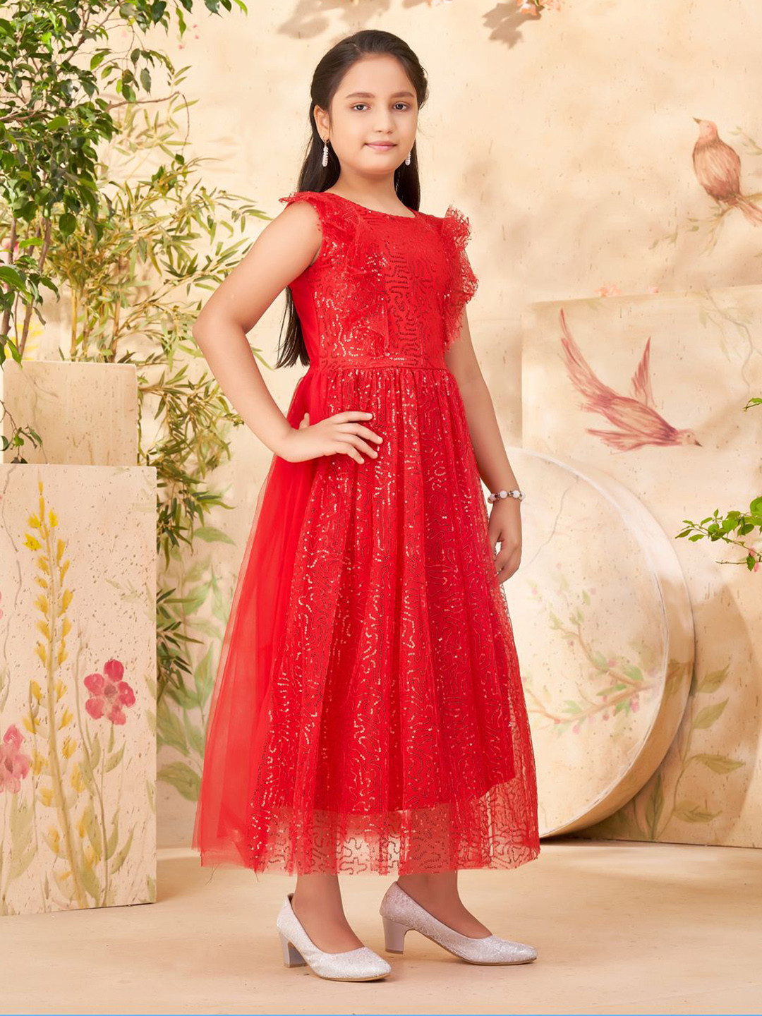 BAESD Floral Sequin Net Maxi Dress
