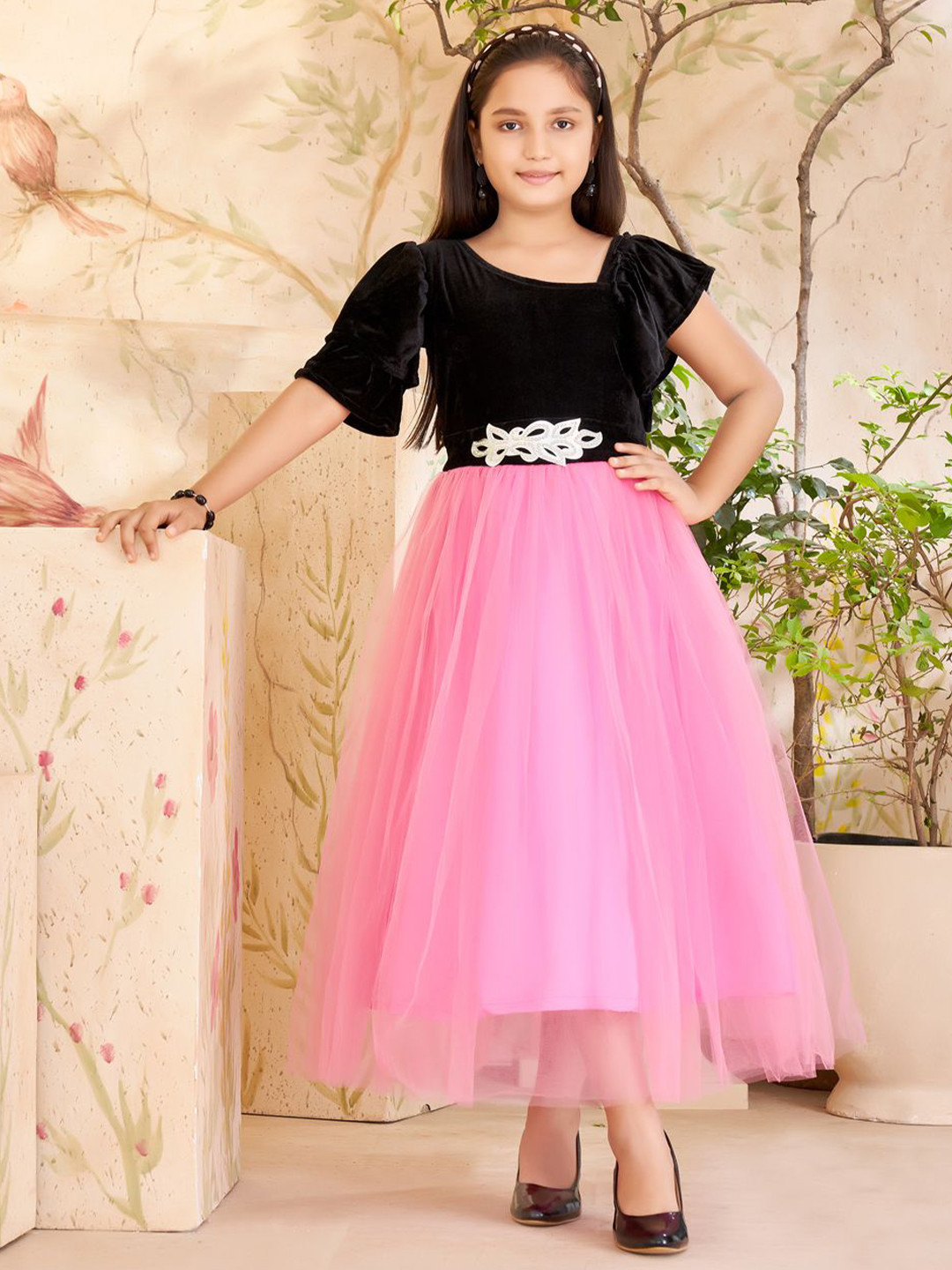 BAESD Flutter Sleeve Velvet Fit & Flare Dress