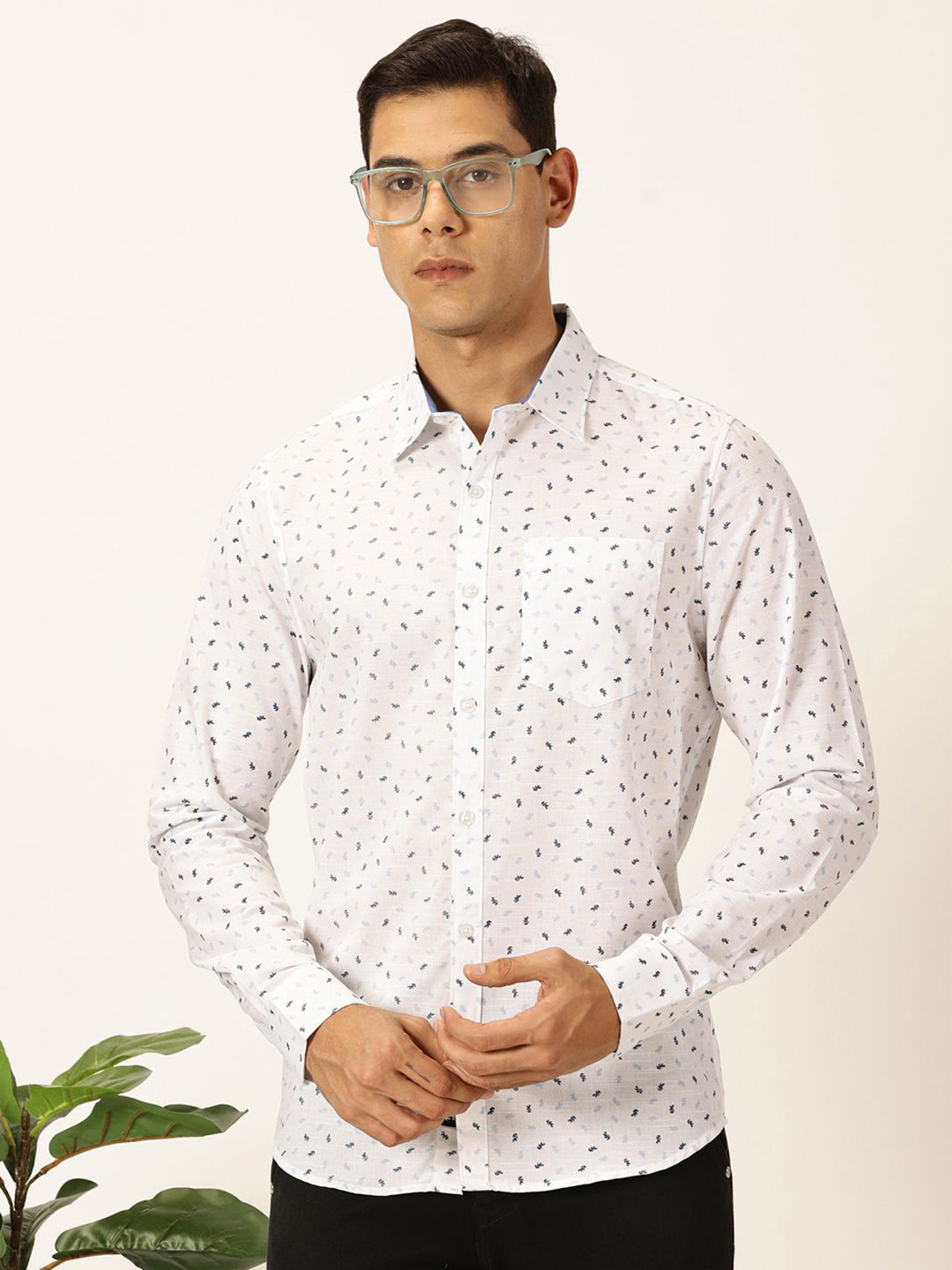 Provogue Men Micro Disty Printed Premium Slim Fit Pure Cotton Casual Shirt