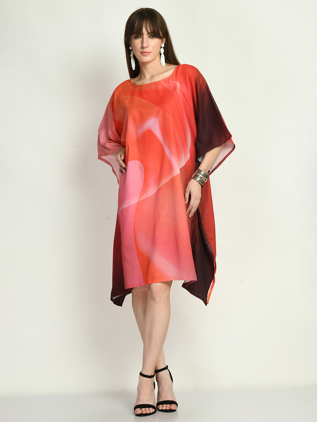 Navvi Tie and Dye Cotton Kimono Sleeves Kaftan Dress