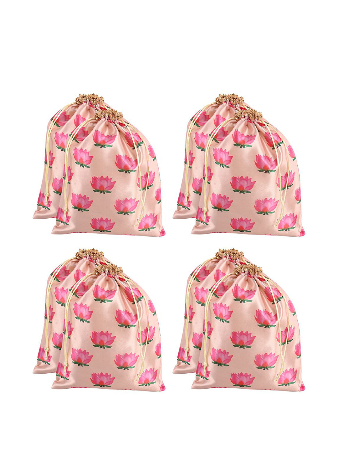 Kuber Industries Set of 8 Lotus Printed Potli Bags