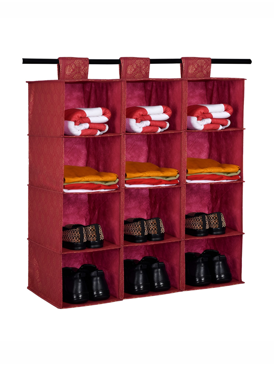 Kuber Industries Maroon 3 Pieces Foldable 4-Shelf Shoe Racks