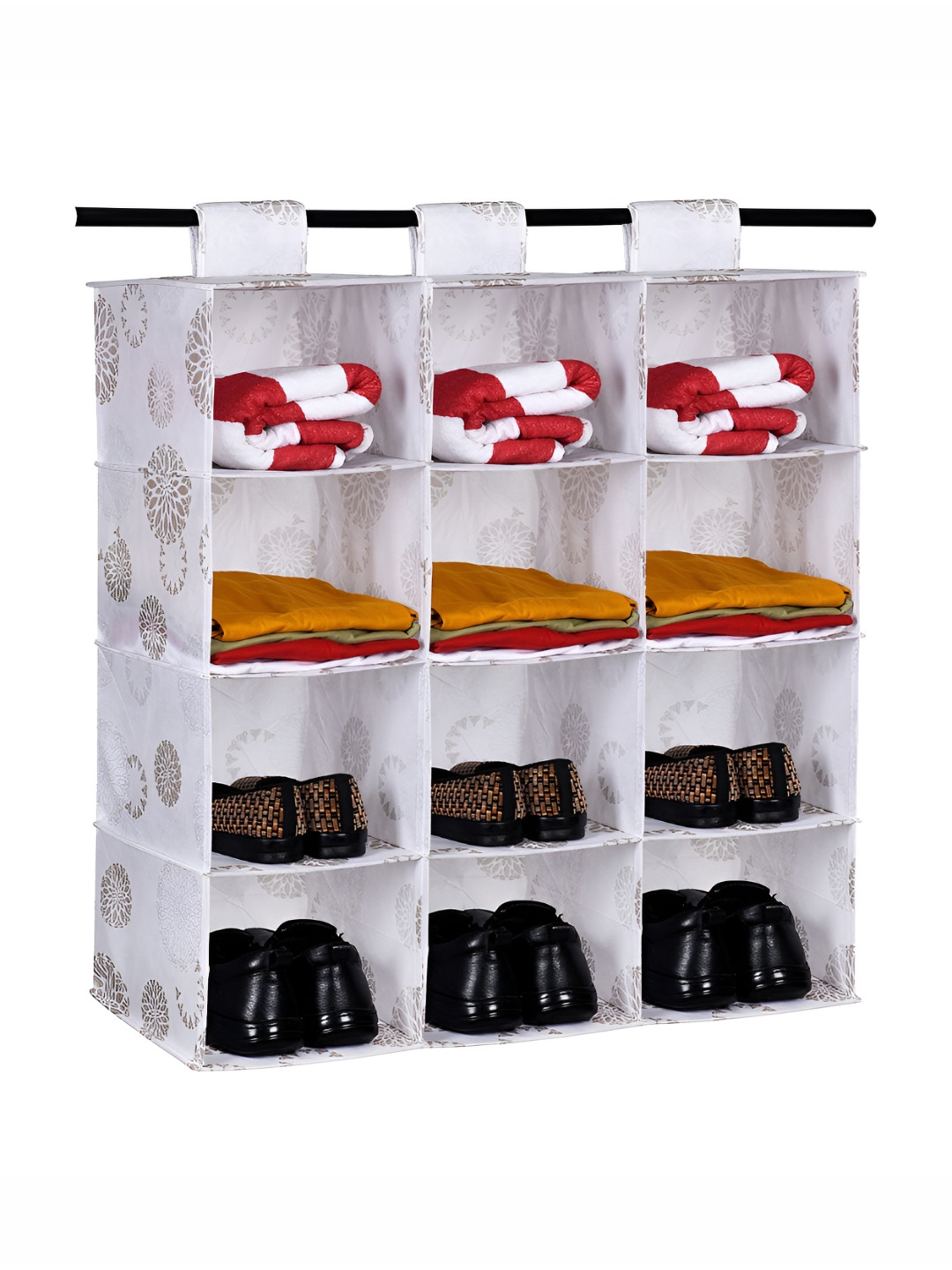 Kuber Industries White 3 Pieces Printed 4-Tier Rectangle Hanging Shoe Rack