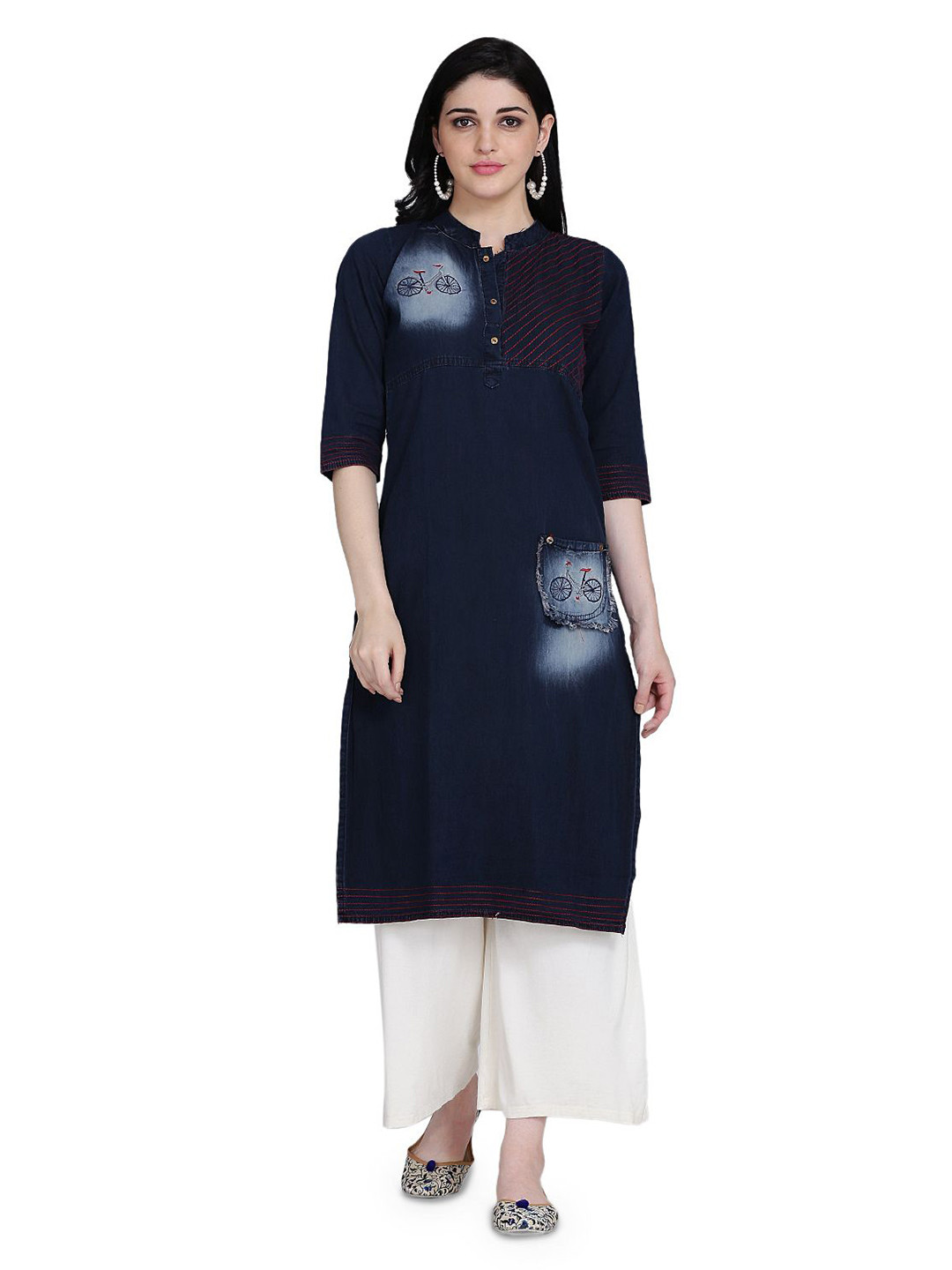 KALINI Embroidered Denim Straight Kurta