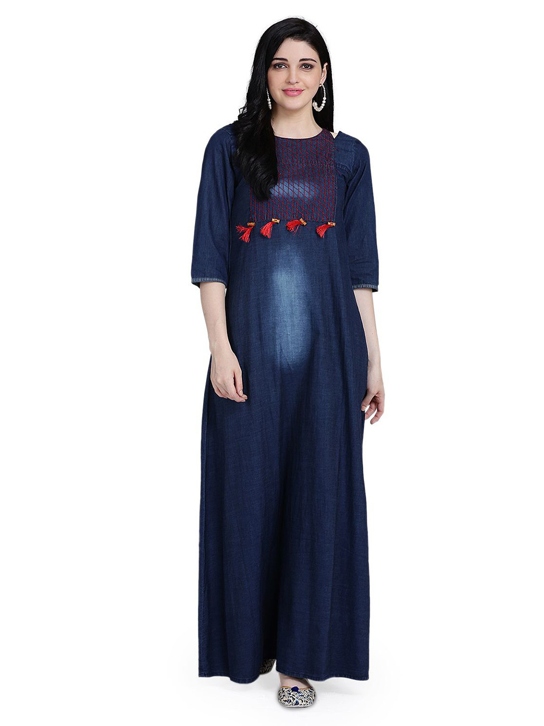 KALINI Embroidered Denim Straight Kurta