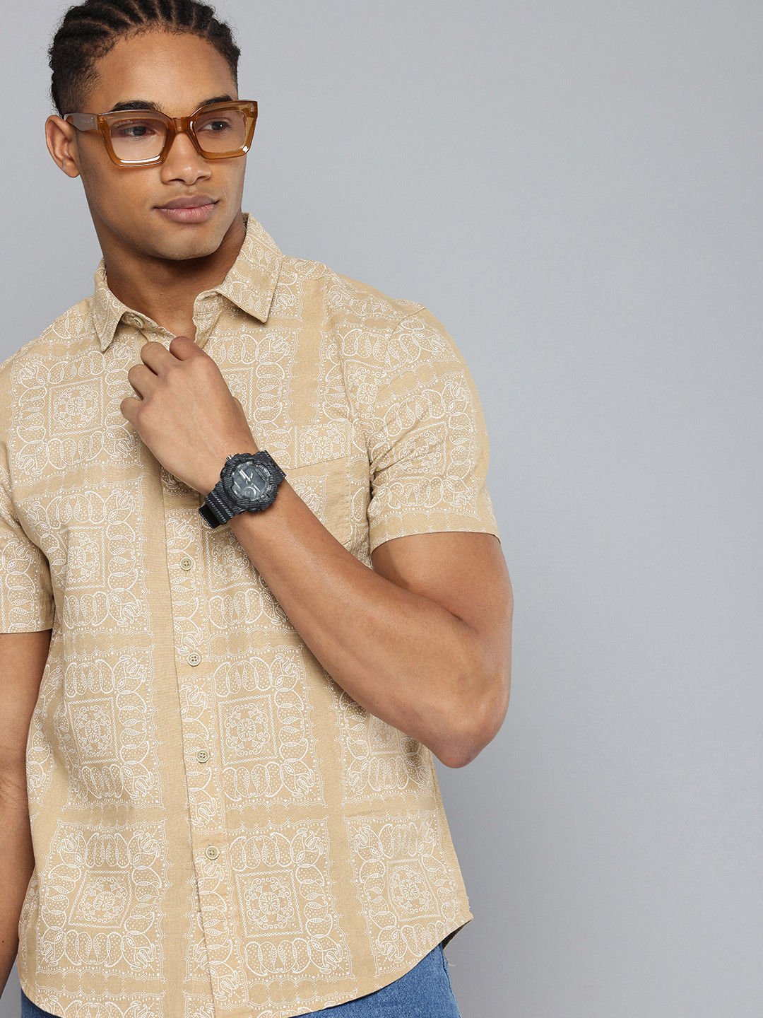Levis Slim Fit Paisley Printed Linen Cotton Casual Shirt