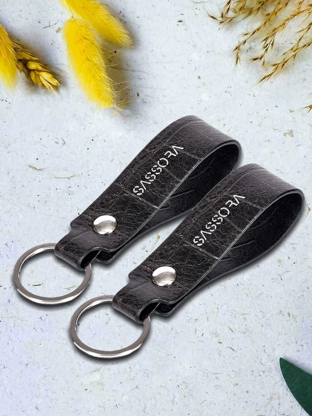 Sassora Pack Of 2 Logo Printed Leather Key Chain