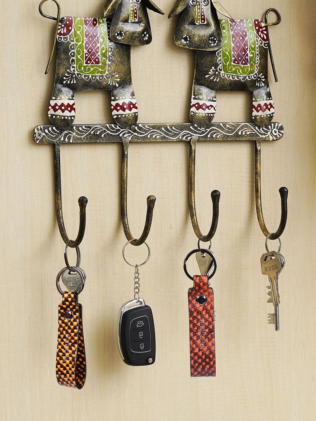 Sassora Set Of 2 Printed Leather Metal Ring Key Chains