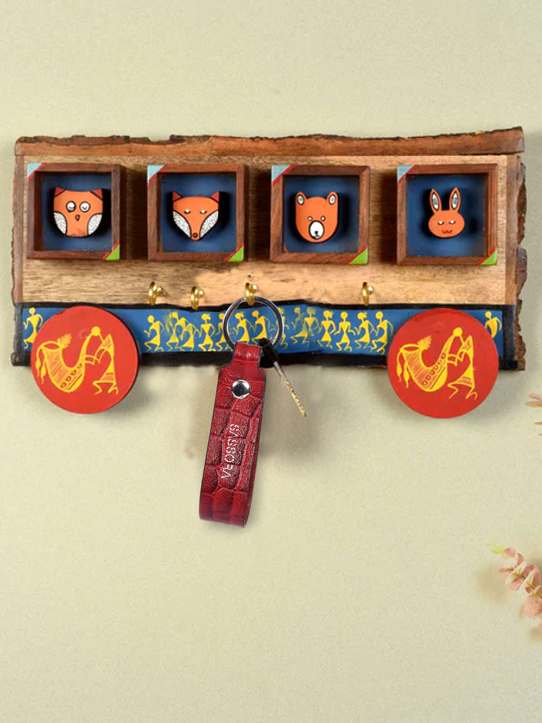 Sassora Set Of 2 Printed Leather Metal Ring Key Chains