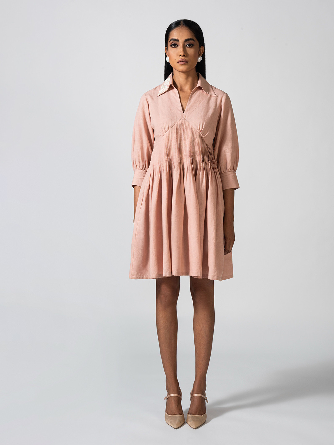 Pocketful Of Cherrie Women Linen Shirt Dress