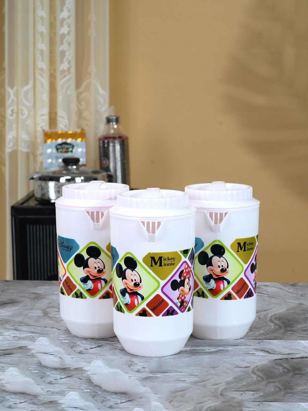 Kuber Industries White & Red 3 Pieces Disney Jug for Water & Juice 2L Each