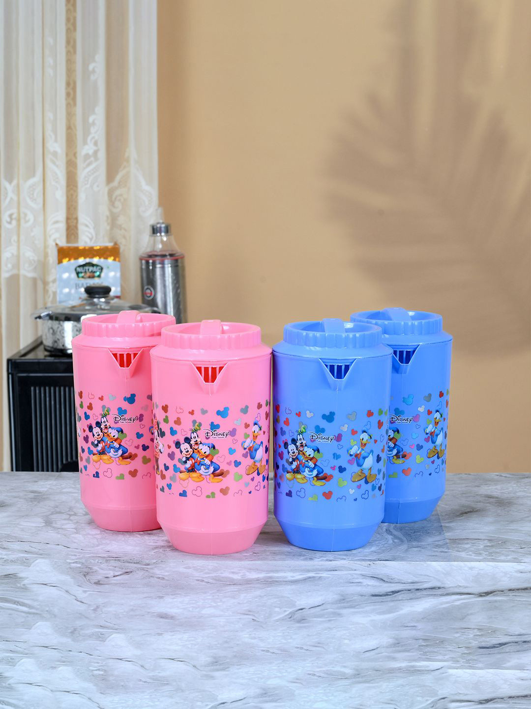 Kuber Industries Pink & Blue 4 Pieces Disney Water Jugs 2L
