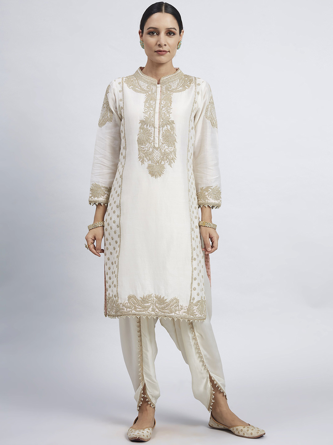 SHEETAL BATRA Floral Embroidered Regular Pure Silk Straight Fusion Kurta with Dhoti Pants
