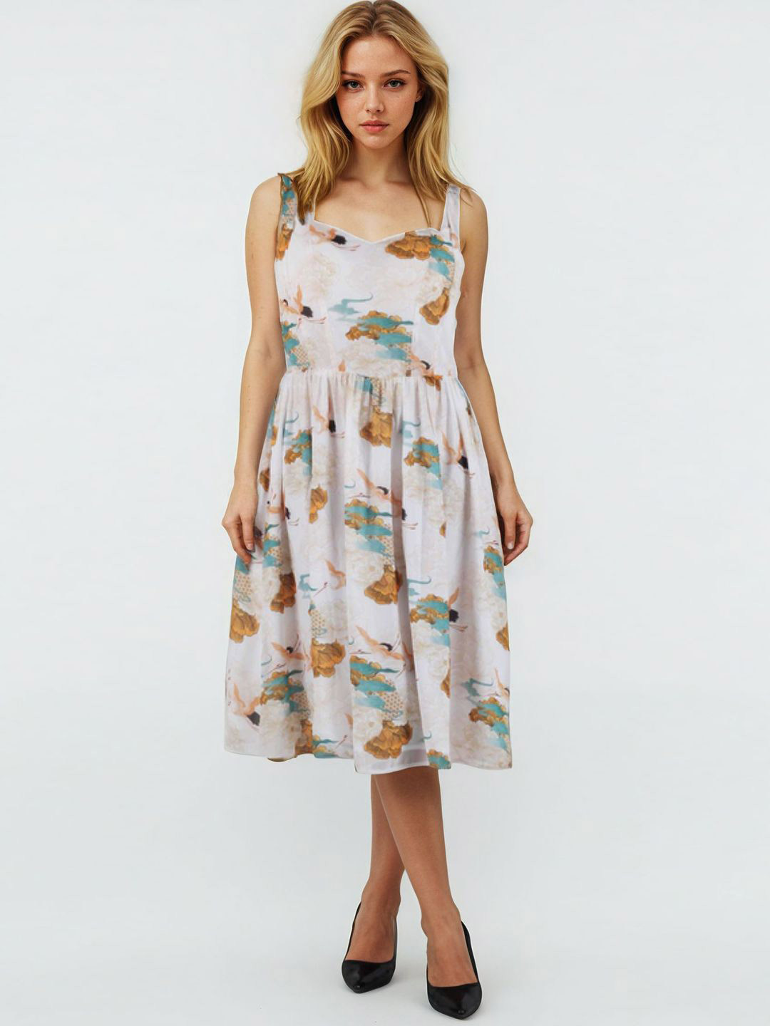 Bunny Corset Floral Print Fit & Flare Midi Dress