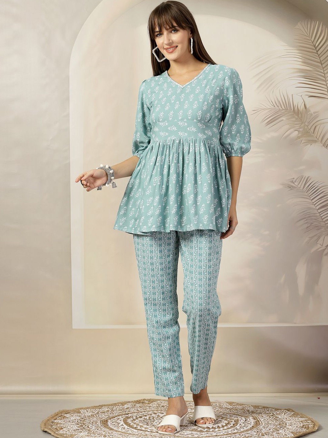 Stylum Blue & White Printed Tunic & Trouser Co-Ords