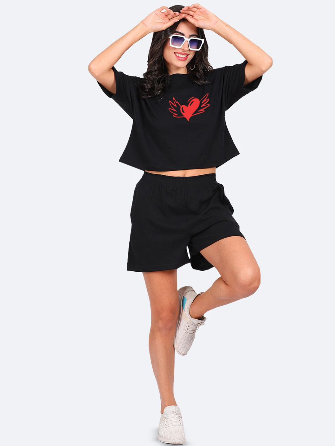 Mad Over Print Heart Wings Printed T-Shirt with Shorts Co-ords