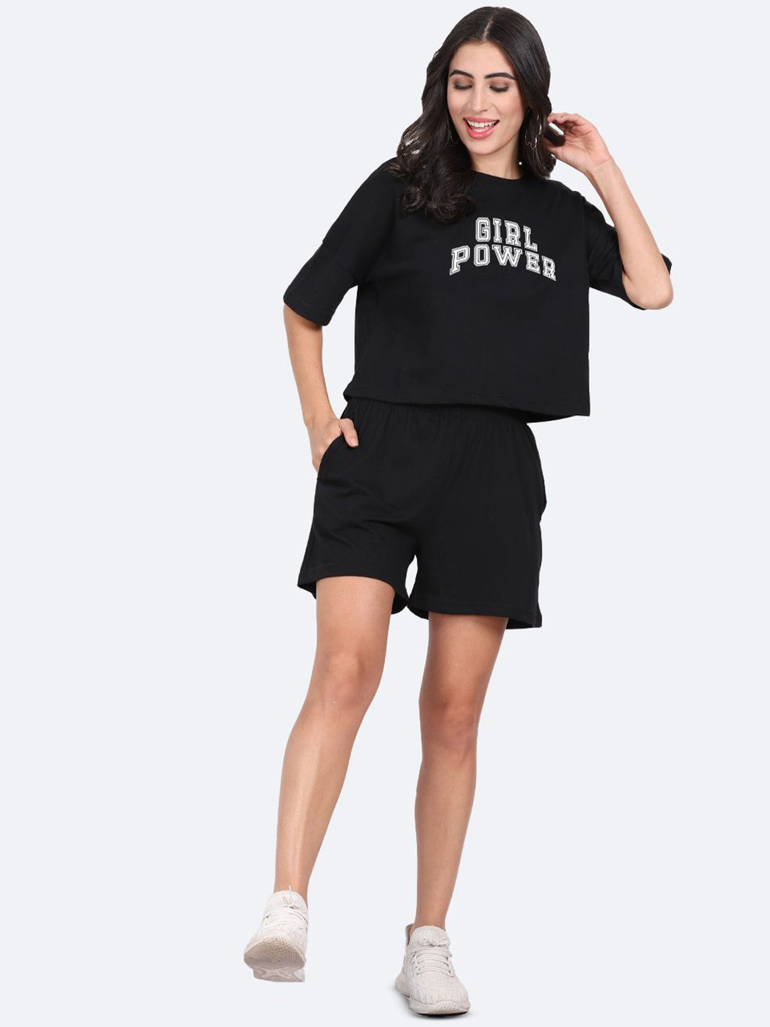 Mad Over Print Girl Power Printed T-Shirt with Shorts Co-ords