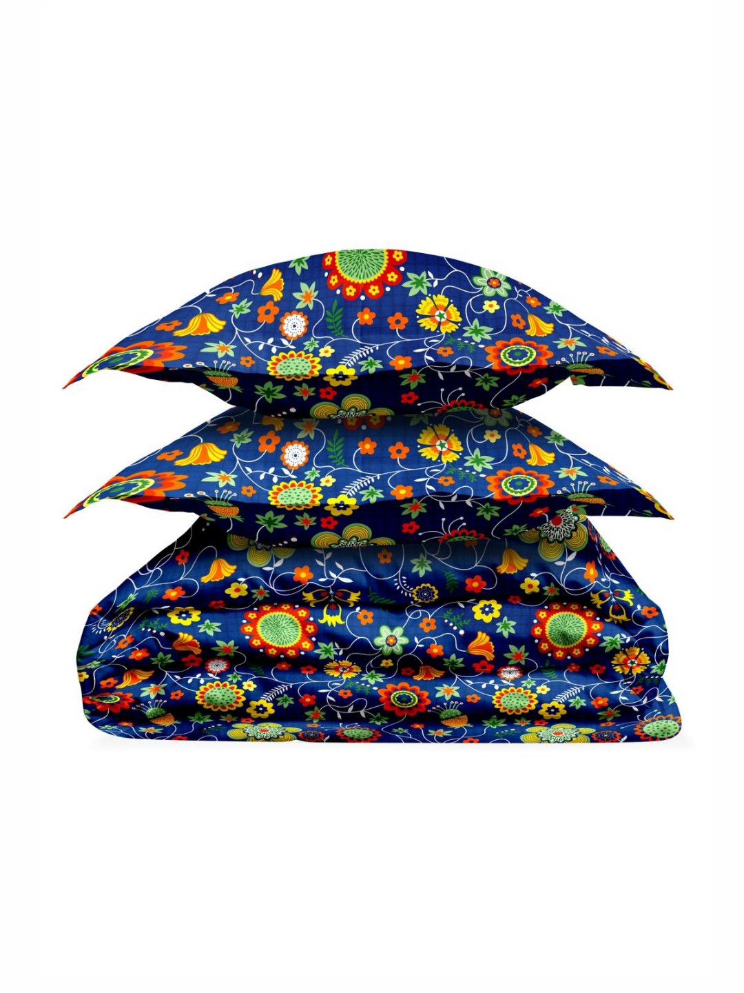 LABHAM Crystal Navy Blue Floral Microfiber 180 TC King Fine Bedsheet with 2 Pillow Covers-88 x 100 inches