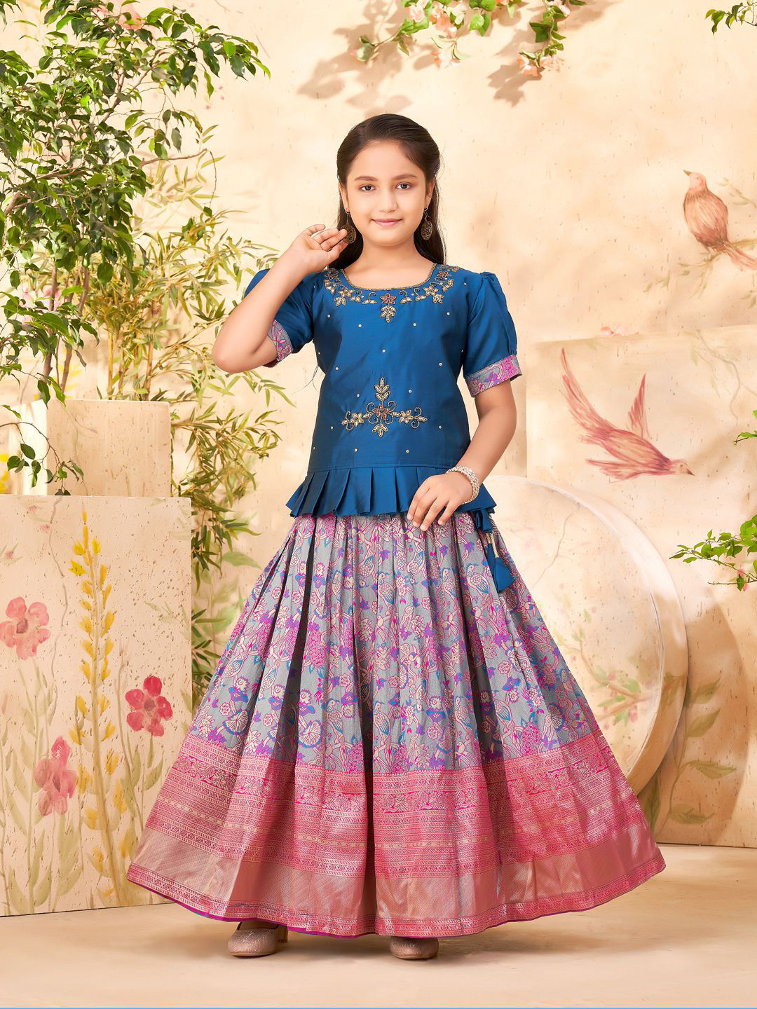 Aarika Girls Embroidered Beads Ready to Wear Lehenga & Blouse