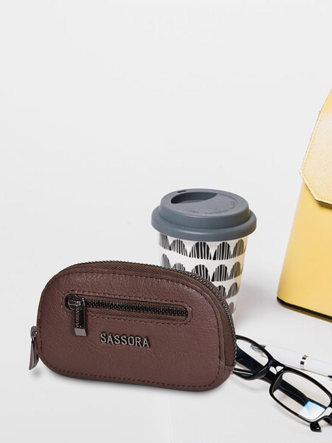 Sassora Unisex Leather Small Car Key Case Pouch