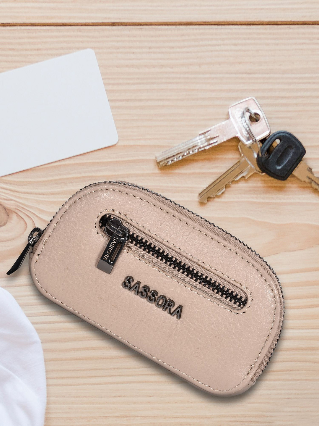 Sassora Unisex Leather Small Car Key Case Pouch