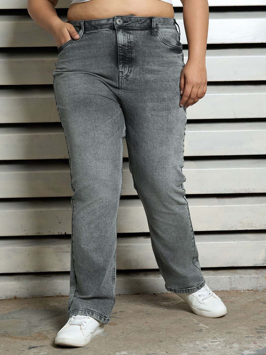 Freeform by High Star Plus Size Women High-Rise stove pipe Heavy Fade Jeans